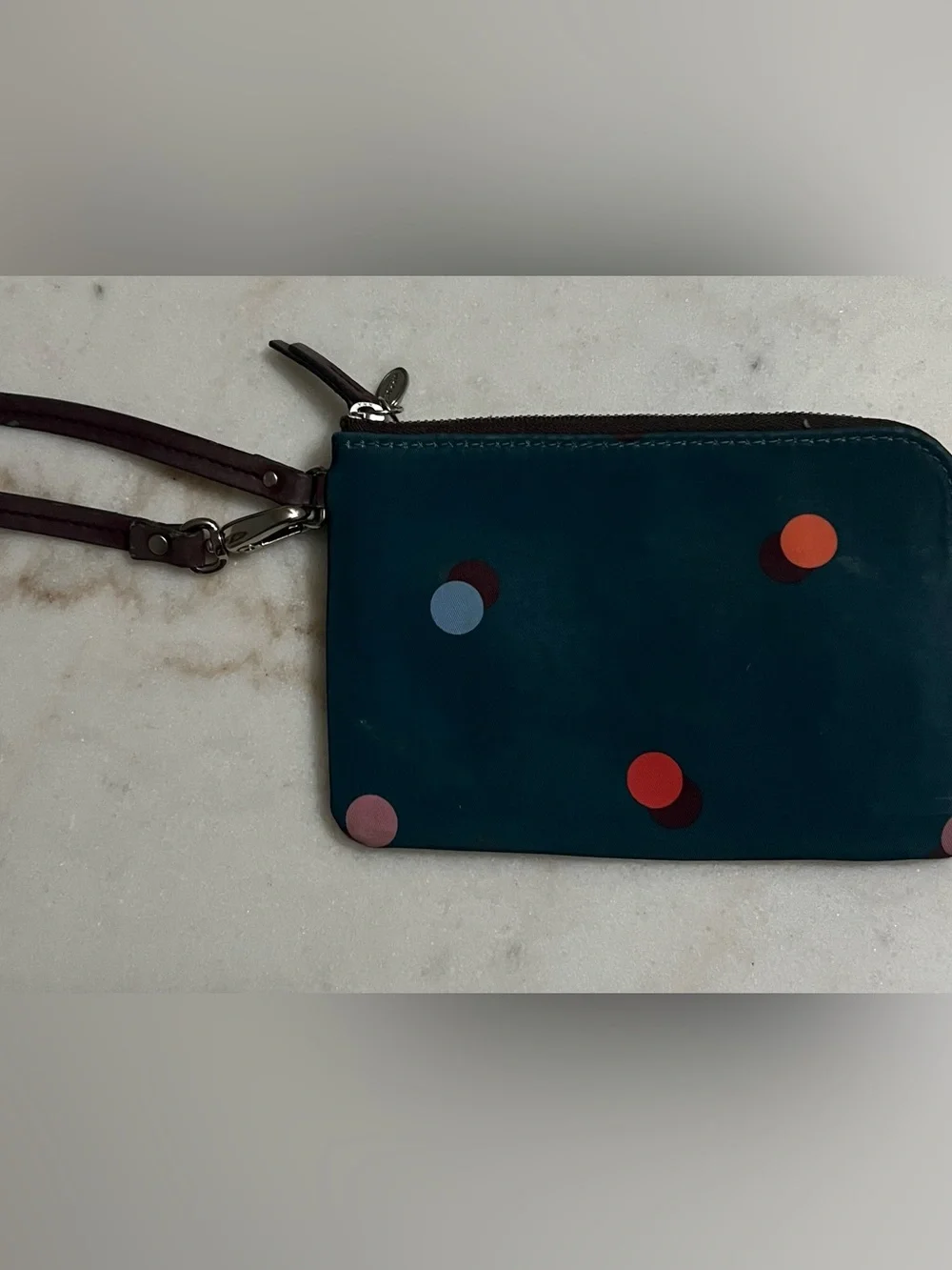 Fossil Blue Coated Canvas Polka Dot Zipper Wristlet - Coin Wallet